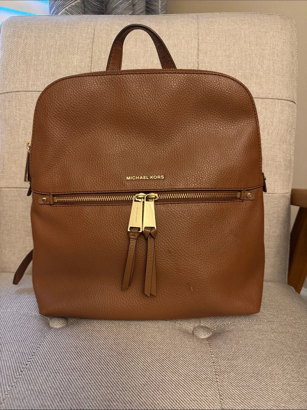 Michael Kors Chestnut Brown Pebbled Leather Backpack with Gold Hardware